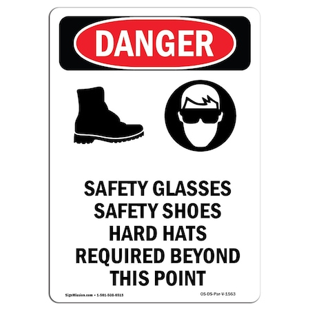 OSHA Danger Sign, Safety Glasses Safety, 5in X 3.5in Decal, 10PK